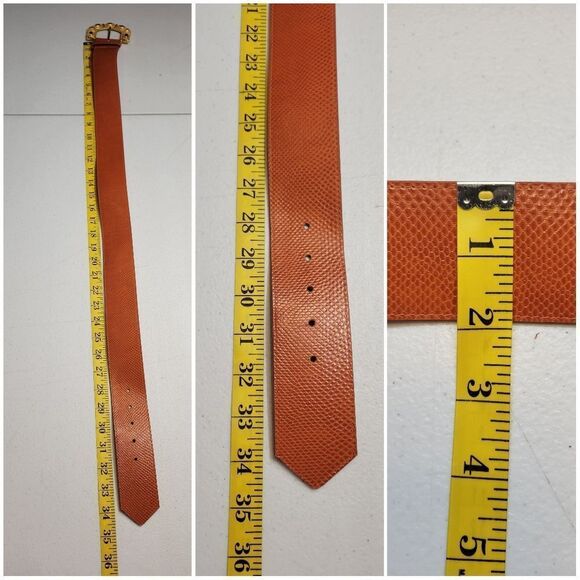 Emmanuel Vintage Oversized Gold Buckle and Deep Coral Lizard Embossed Belt